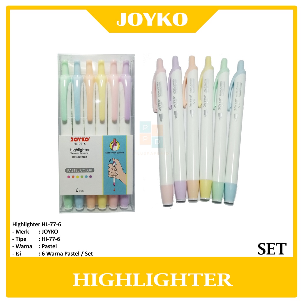 

JOYKO - Highlighter HL- 77- 6 - Penanda Berwarna Pastel - Set