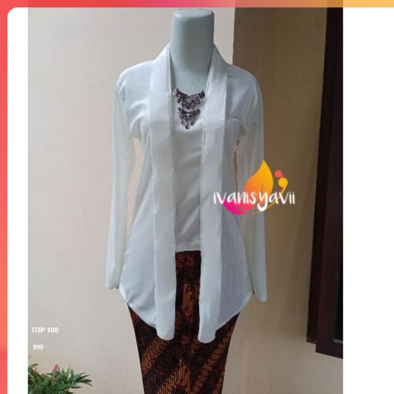 Kebaya Wanita Kebaya Bludru Kutubaru, Warna Putih (Standar / JUMBO) Kebaya Bludru