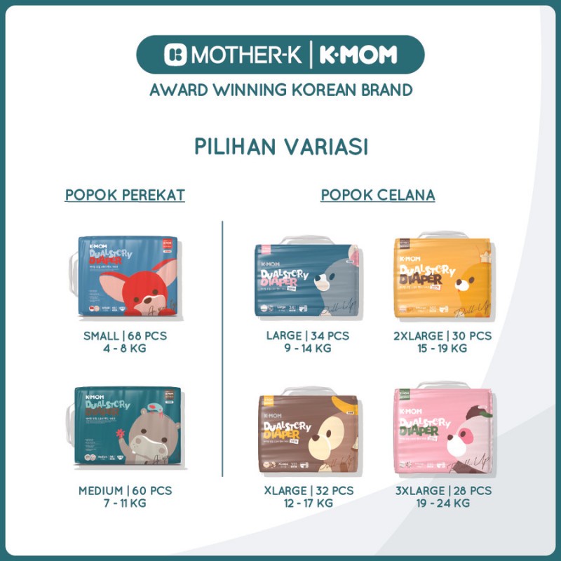 K-MOM Diaper Pants Popok Celana - Karton Isi 3 - L34 XL32 XXL30 XXXL28