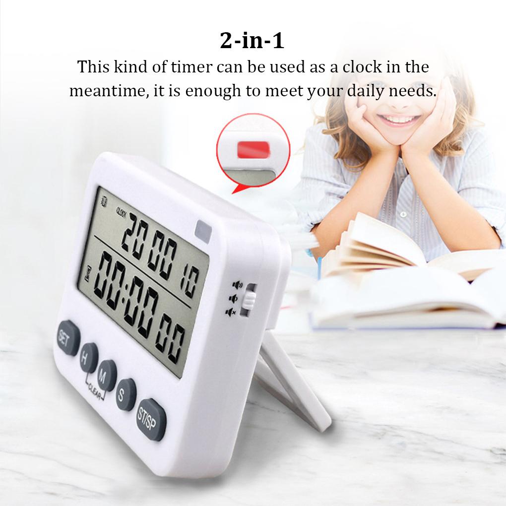 2-in-1 Timer Baking Count Up Countdown Jam Alarm Digital Pengingat Waktu Kerja Mute Baterai Dioperasikan Sekolah Kantor Rumah