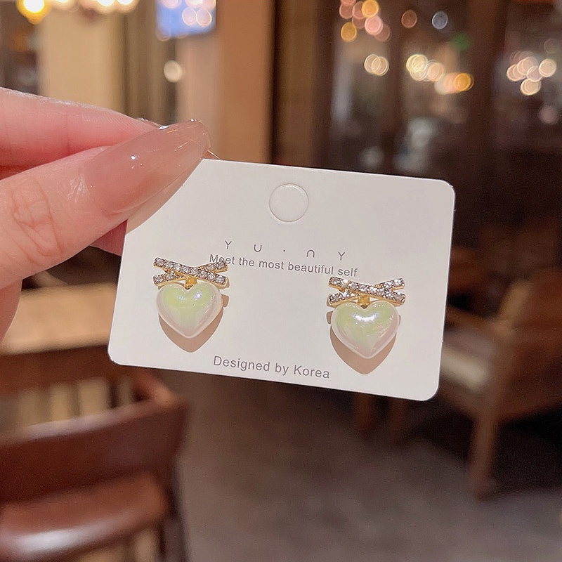 Anting Tusuk Gantung Bahan Sterling silver 925 Desain Hati + Silang + Mutiara + Berlian Untuk Wanita