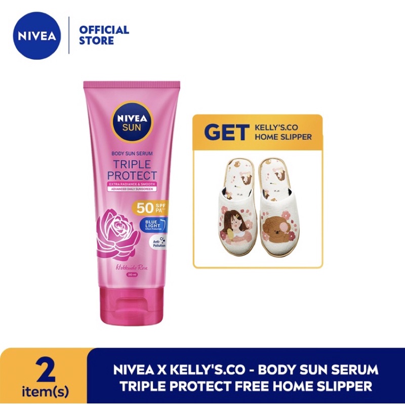(LIMITED EDITION) NIVEA & Kelly's Co - Body Sun Serum Triple Protect Bundling Home Slipper