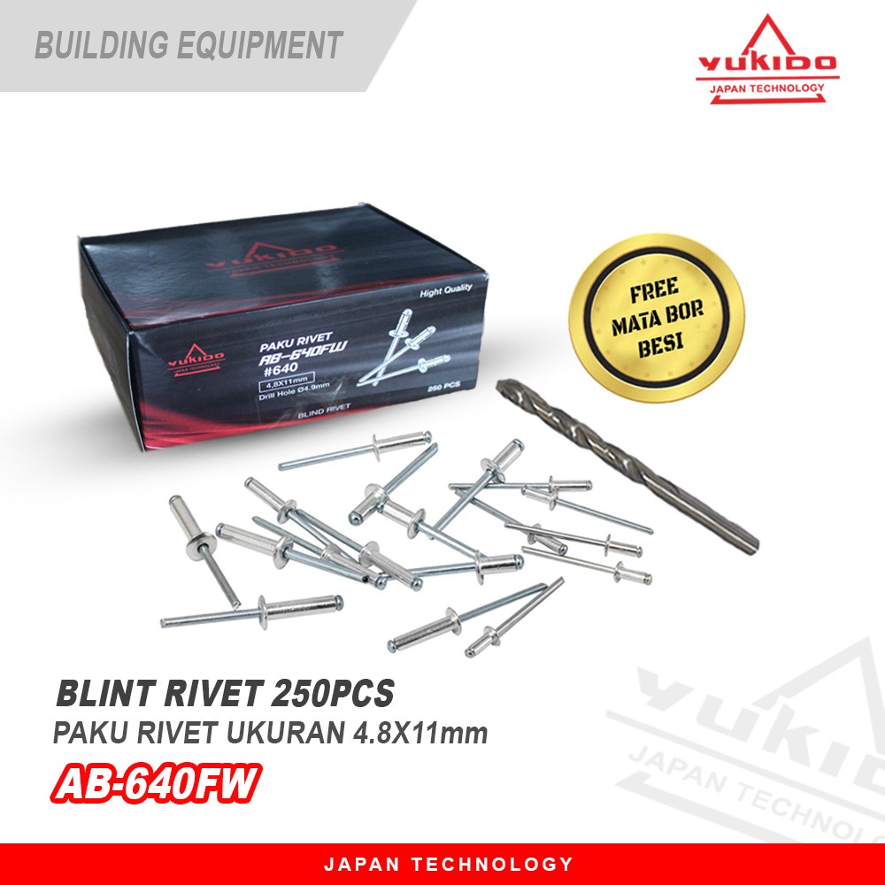 Paku Rivet 640 4,8x11 1 Box Isi 250 Paku Tang Rivet almunium 4mm - Promo Paku Rivet