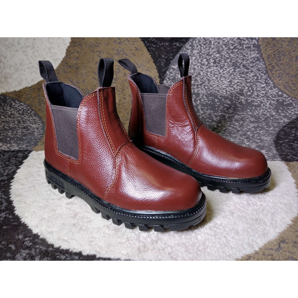 Sepatu Safety Boots Slop Original Ujung Besi Septy Slip On Boot Kerja Lapangan Proyek Spatu Septi Kulit Asli