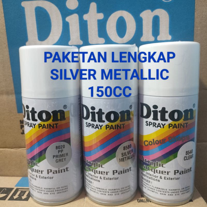 Pilok Cat Diton Silver Metallic 8580 Primer Grey Epoxy 8020 Clear 8540 Paketan Silver Metalik isi 3 pcs 150cc Pilox Cat Semprot Diton Spray Paint