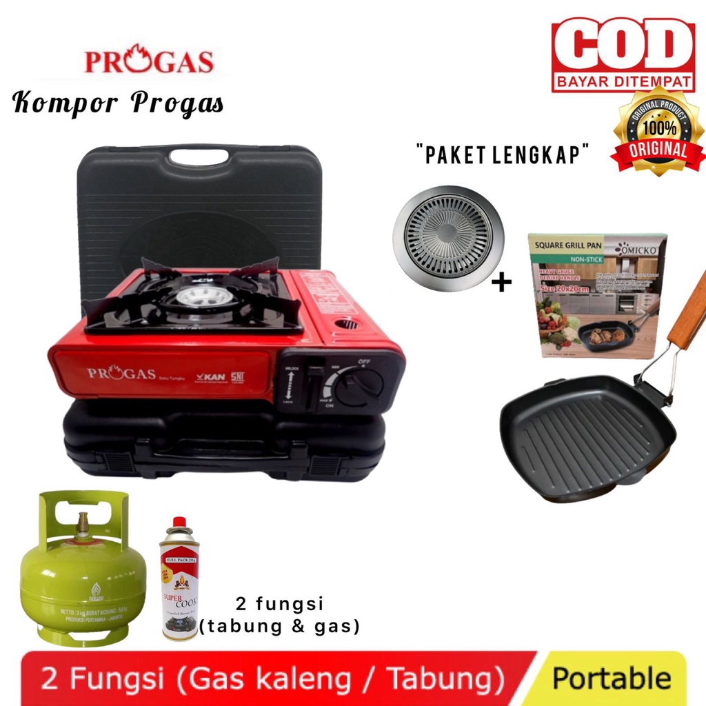 PROGAS KOMPOR PORTABLE 1 TUNGKU / Kompor portable multifungsi gas 3 kg dan gas kaleng / kompor camping serbaguna termurah dan terlaris