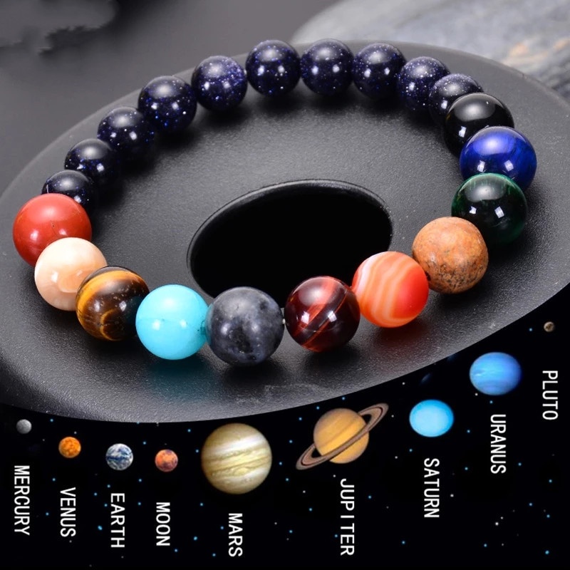 Gelang Manik-Manik Batu Alam Chakra Yoga Galaxy Sistem Tata Surya Untuk Pria Dan Wanita