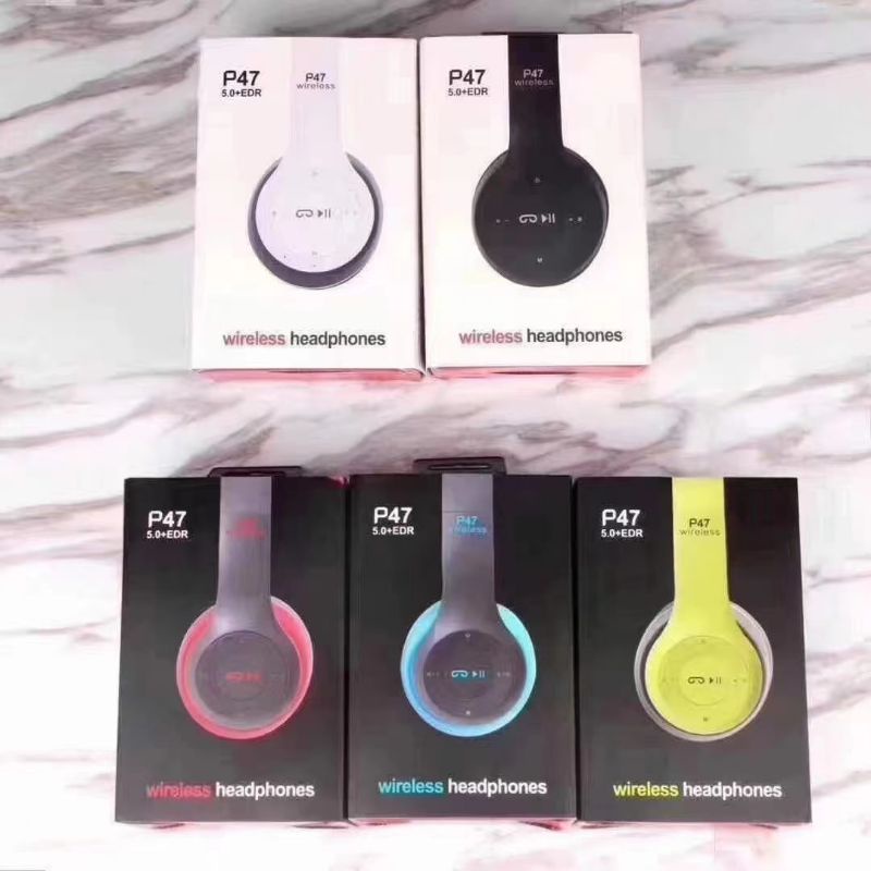 Headset bando bluetooth kucing atau standard Headphone wireless P47 MZ47 led stereo