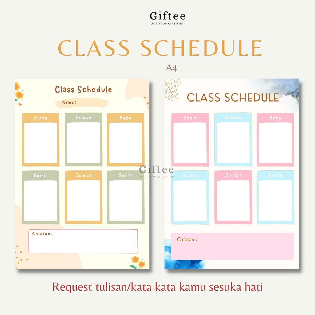 

CLASS SCHEDULE CUSTOM JADWAL PELAJARAN SEKOLAH POSTER SCHOOL TIMETABLE HARIAN WEEKLY KELAS A4 PLANNER SCHEDULE BOARD STATIONARY ATK KADO HADIAH AESTHETIC MURAH PACAR SAHABAT BY GIFTEE ID