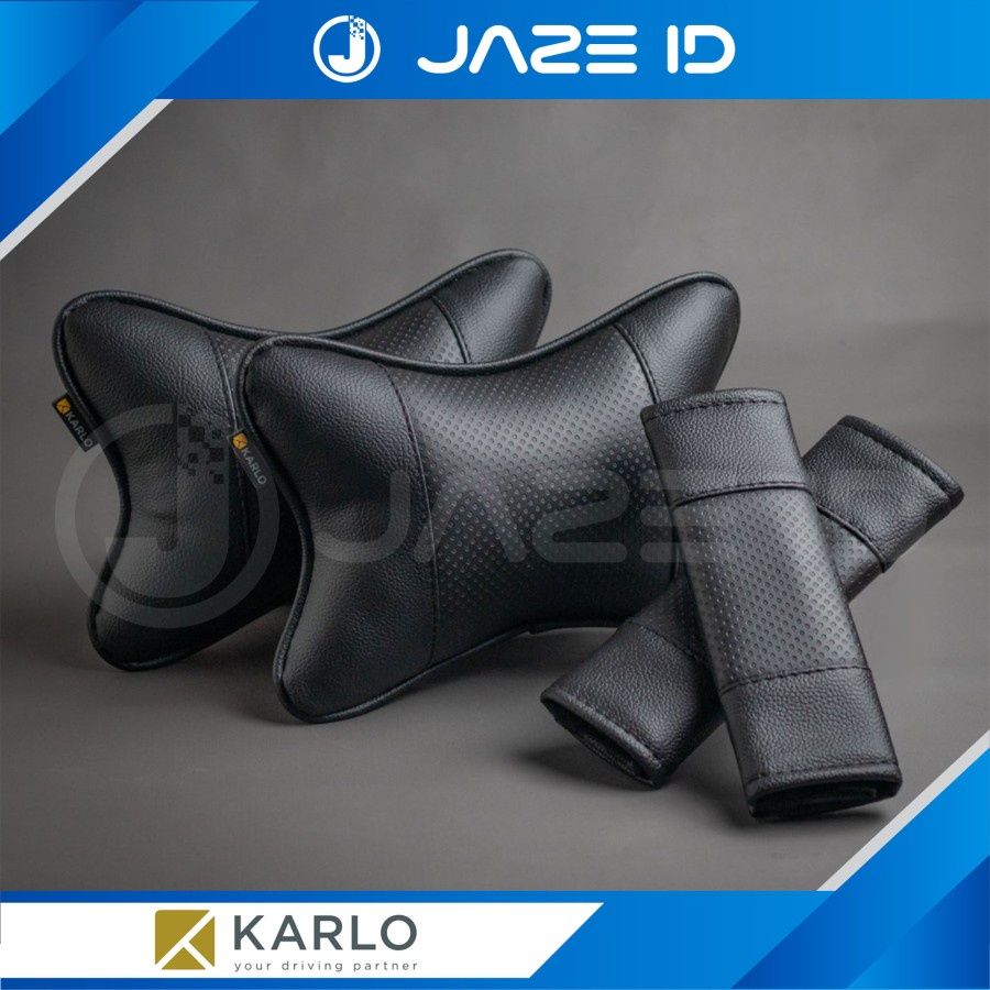 Karlo Paket Bantal Leher Seatbelt Premium Mobil Basic Black Hitam