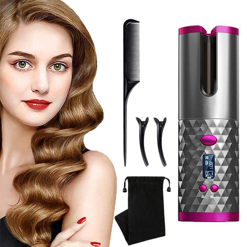 wireless auto curler display LCD - Catok curly otomatis rechargable tanpa kabel . portable catok keriting