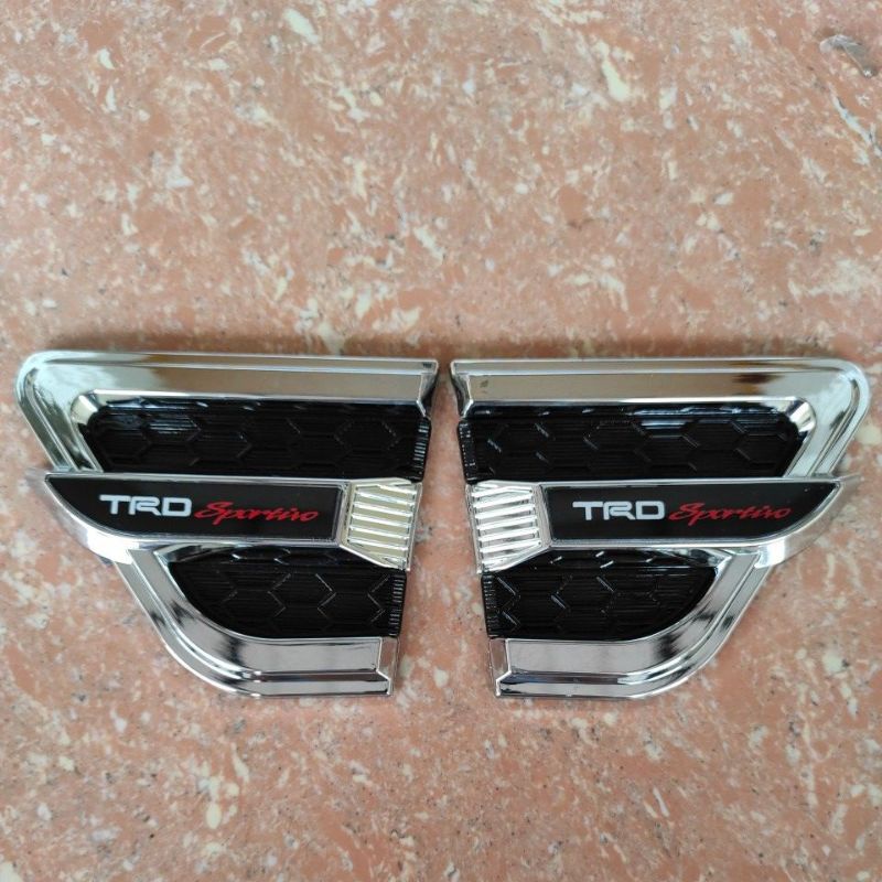 side ventilator emblem air flow samping MOBIL logo TRD SPORTIVO hitam chrome universal TWOTONE toyota honda daihatsu Mitsubishi Nissan suzuki