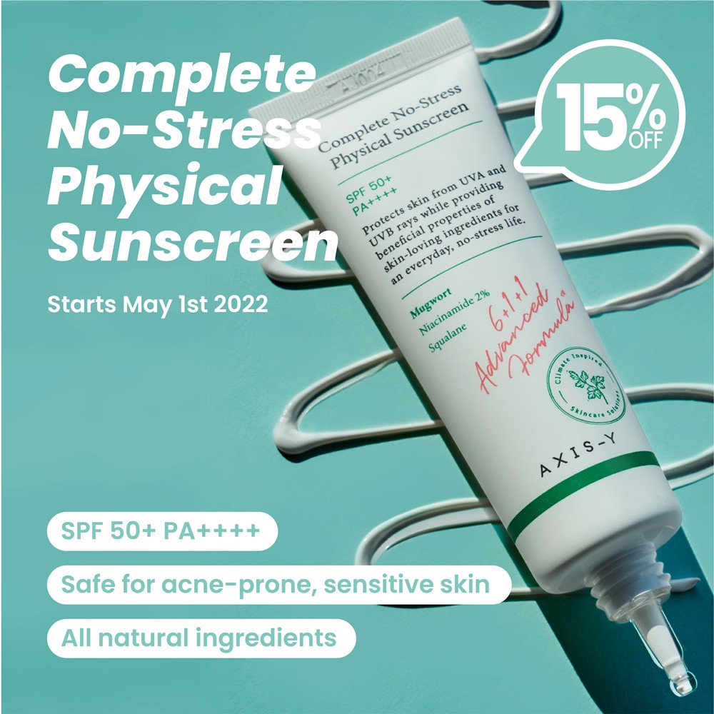 AXIS-Y Sunscreen Complete No-Stress Physical Whitening Sunscreen SPF50+PA++++ Isolasi Tabir Surya Pemutih Untuk Kulit Sensitif 50ml Korea Asli [Bisa COD]