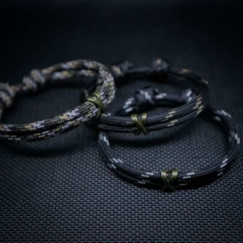 Gelang Handmade Tangan Tali Paracord 550lbs 4mm Spacer Logam Metal X Slider  Sleeve  Premium Couple Pria Wanita Adjustable