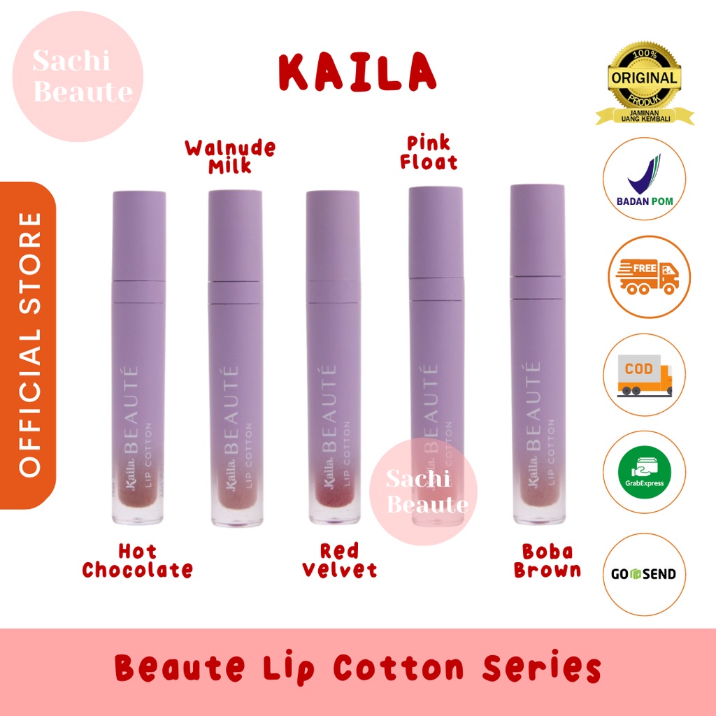 KAILA BEAUTE Lip Cotton Lip Cream Matte Transferproof Tekstur Lembut Hasil Akhir Semi-Matte