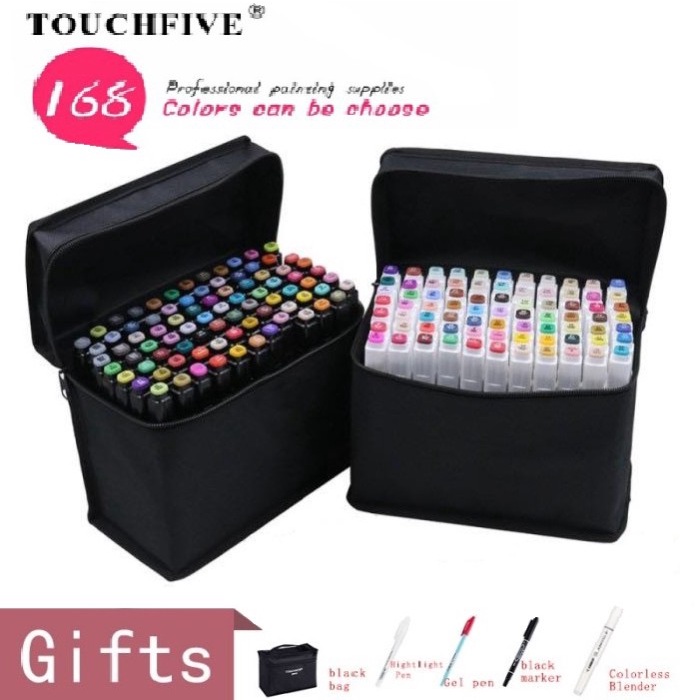 

TouchFive 168 Colors Twin Marker Brush Pen Copic Spidol Sketch Draw