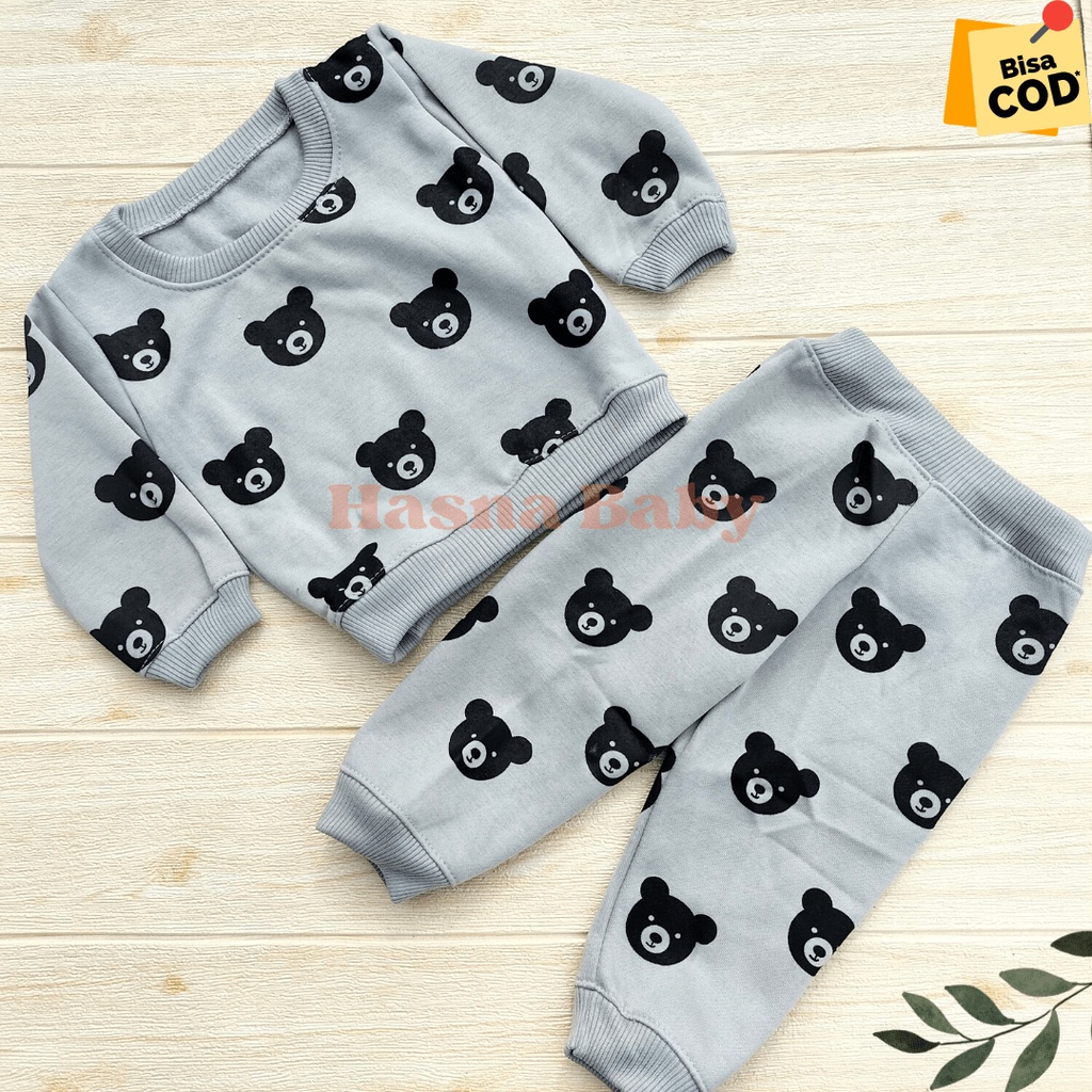 Setelan Baju Bayi Jogger 3-12 bulan Motif Beruang Lucu Kekinian - Juragan Lebak