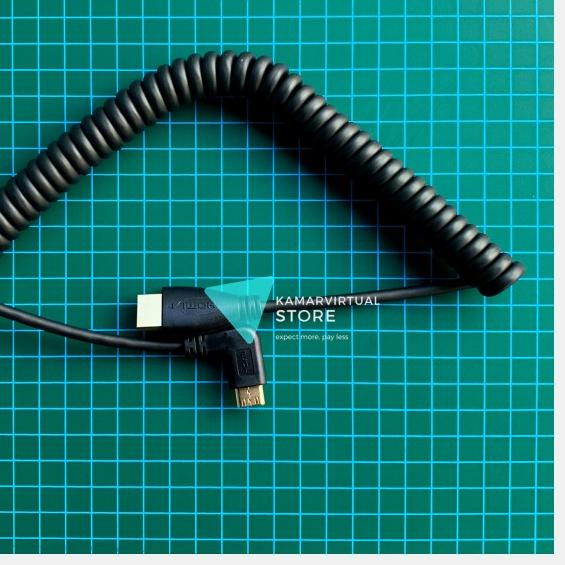 Mini HDMI to HDMI Right / Left Angled 90 L Spring Spiral - Left Angle