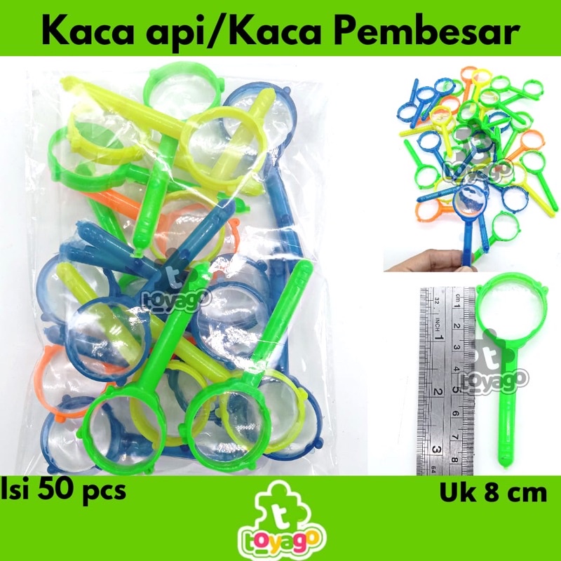 Mainan Kaca Api Warna Warni/Kaca Pembesar Plastik Isi 50pcs Grosir Murah