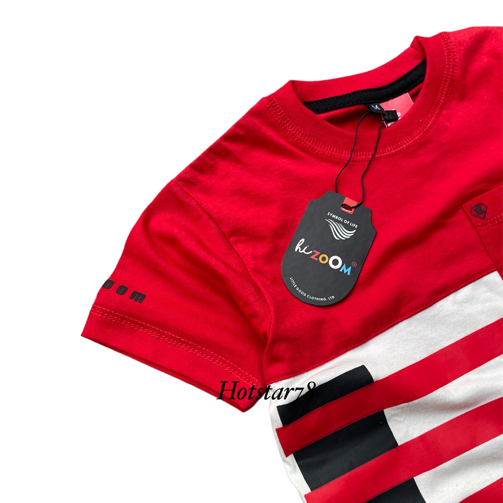 Hizoom Baju Kaos Oblong  Anak Laki - Laki  Warna Merah-Putih  Usia 1-12 Tahun Bahan Katun