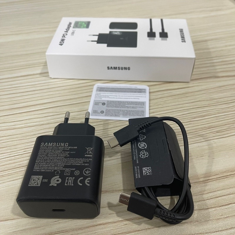 charger real ic 45w superfast charging smasung galaxy smartphone Type C To C kotak panjang 1:1 original batok berat Promo Sen