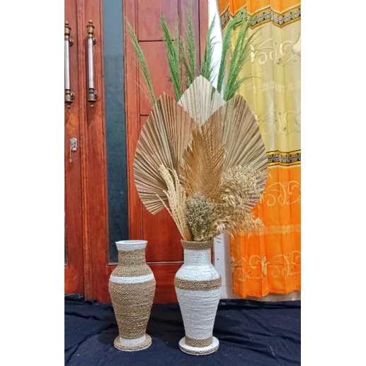 Paket lengkap daun palem kering + Vas T50cm | paket lengkap bunga kering dan vas T50cm | dekorasi su