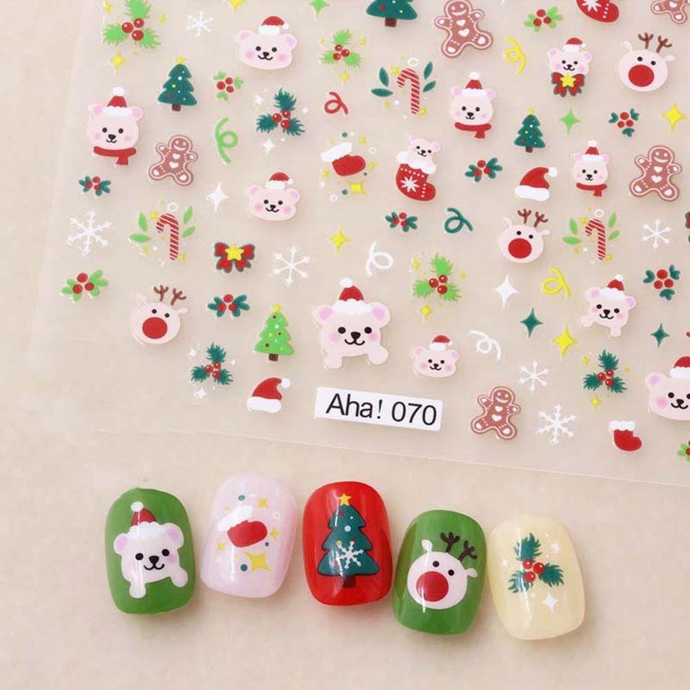 Mxbeauty Natal Stiker Kuku Wanita Snowman Christmas Nail Art Manicure Aksesoris Snowflake Kartun Kucing Nail Art Dekorasi