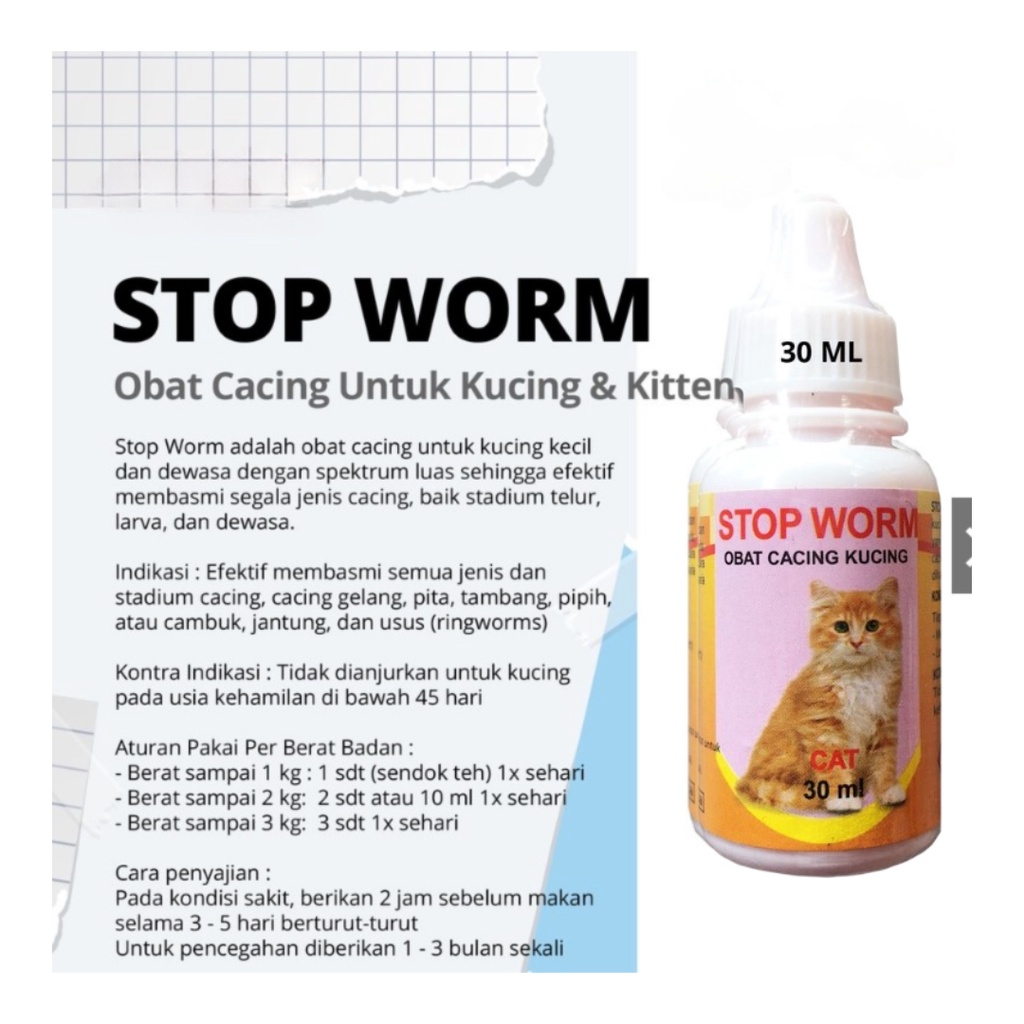 STOP WORM Obat Cacing Kucing Spektrum Luas 30mL