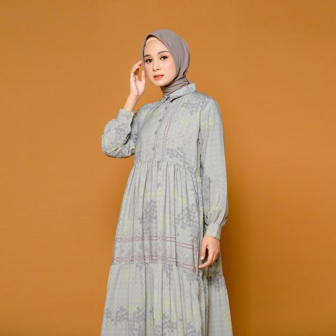 TERBARU ZM Zaskia Mecca - Biky Grey Dress - Jelita Indonesia - Edisi Magelang /DRESS MUSLIM KEKINIAN