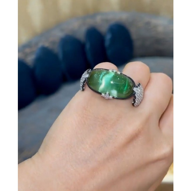 rare item natural [GREEN TOURMALINE CAT EYE 43.02CT WITH DOUBLE RING GOLD 18K] emban cincin pria wan