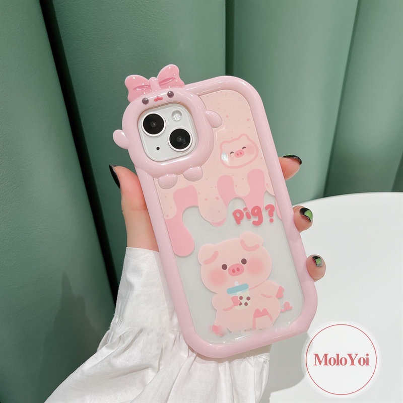 Soft Case Tpu Motif Kartun Milk Tea Pig 3D Untuk iPhone 11 6Plus 7Plus 13 12 14 Pro Max XR 6 7 8 6s 14 Plus X XS Max SE 2020