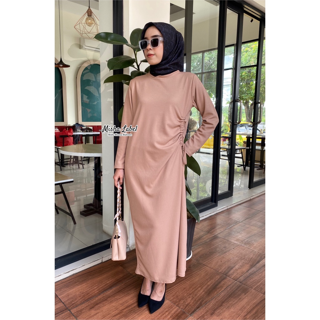 (BISA COD) Lilly Dress Tali Serut Samping Bahan Knit Rib Premium By Misha Label / knit dress / slim dress / long dress / dress tali serut / dress knit / inner dress premium / inner dress span