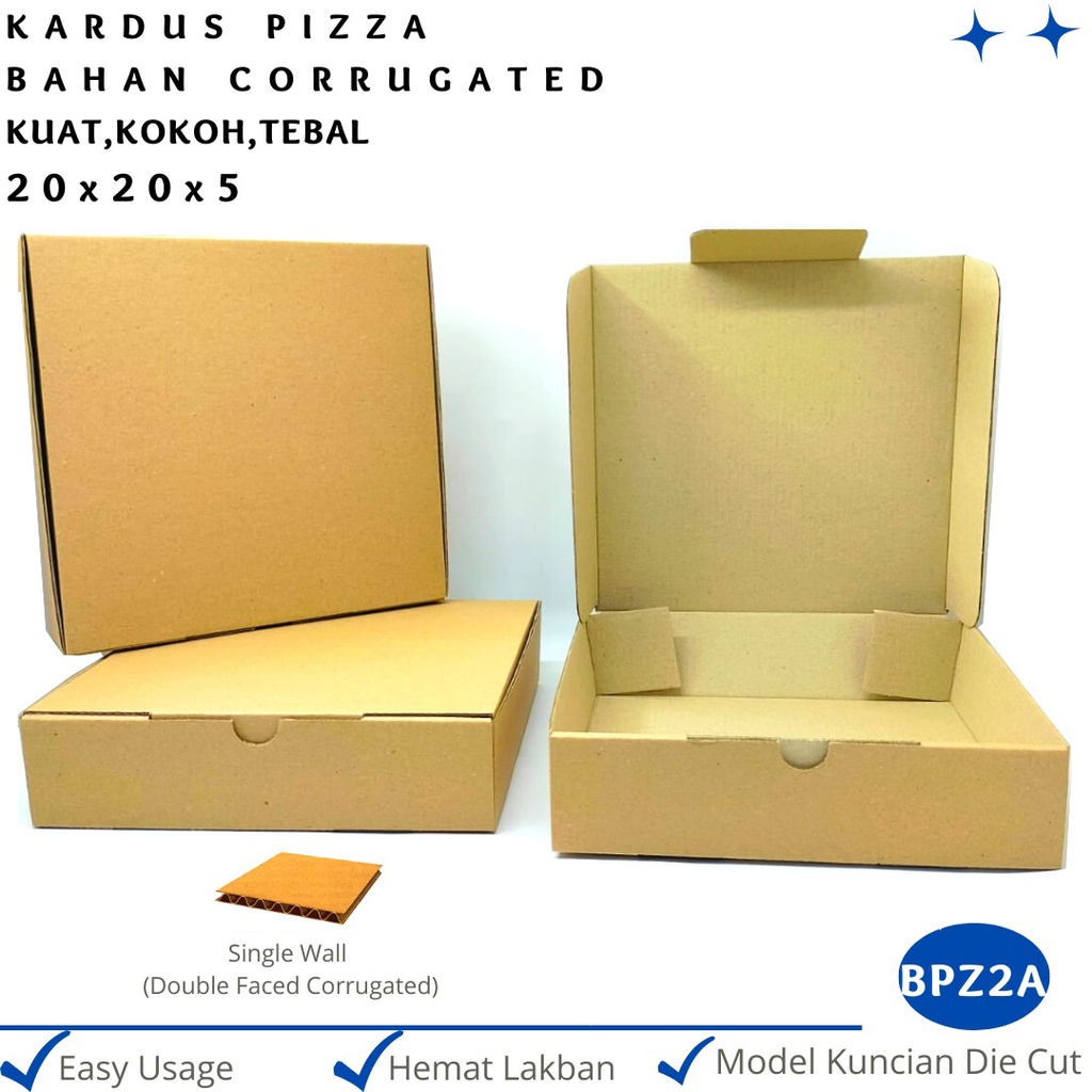 Kardus Pizza 20X20X5 Corrugated Die Cut E-flute (BPZ2A)