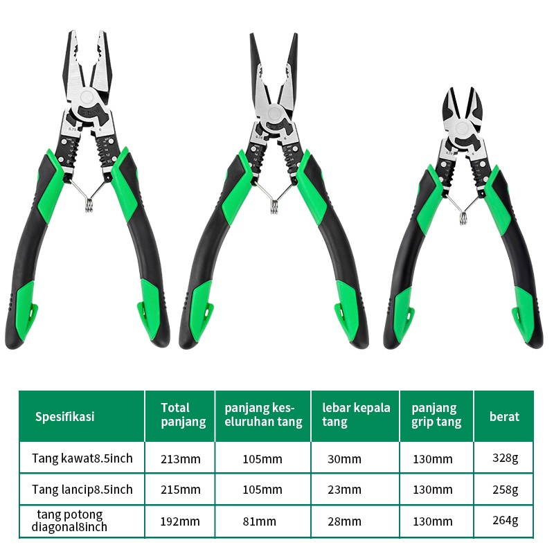 ISKU Multifungsi Tang Linesman Pliers Tang Lancip Tang Diagonal Pliers 8 8.5 inch Cr-V Steel HRC62 Tang Potong Kawat Tang Jepit Tang Runcing Original 100%