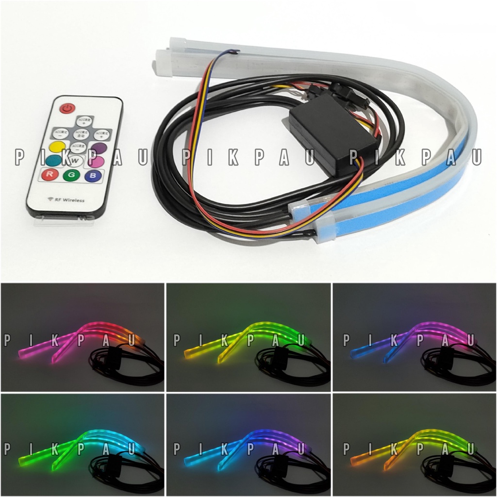 SEPASANG Lampu LED DRL Alis Slim RGB + Remote 30cm Banyak Warna dan Mode