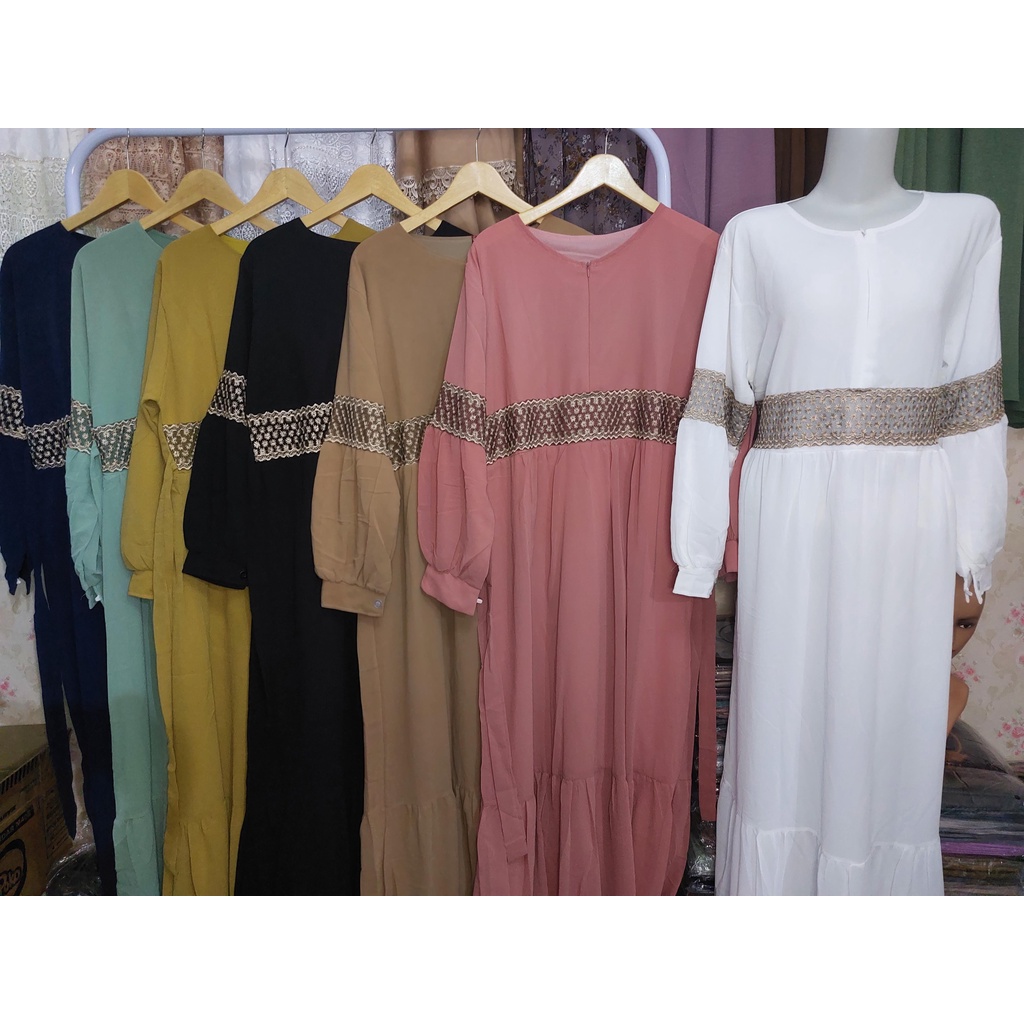 Gamis Ceruti Baby Doll Premium Variasi Renda Malay