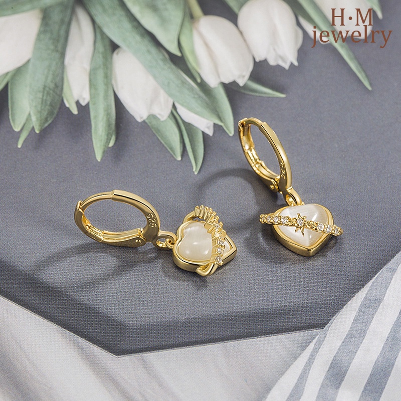 Anting Klip Telinga Bentuk Hati Opal Micro-Inlaid AAA Zircon Asterism