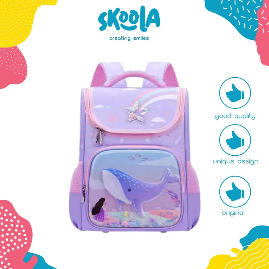 Skoola Tas Sekolah Anak Perempuan SD Ransel Unicorn Whale Waterproof  - Lexa