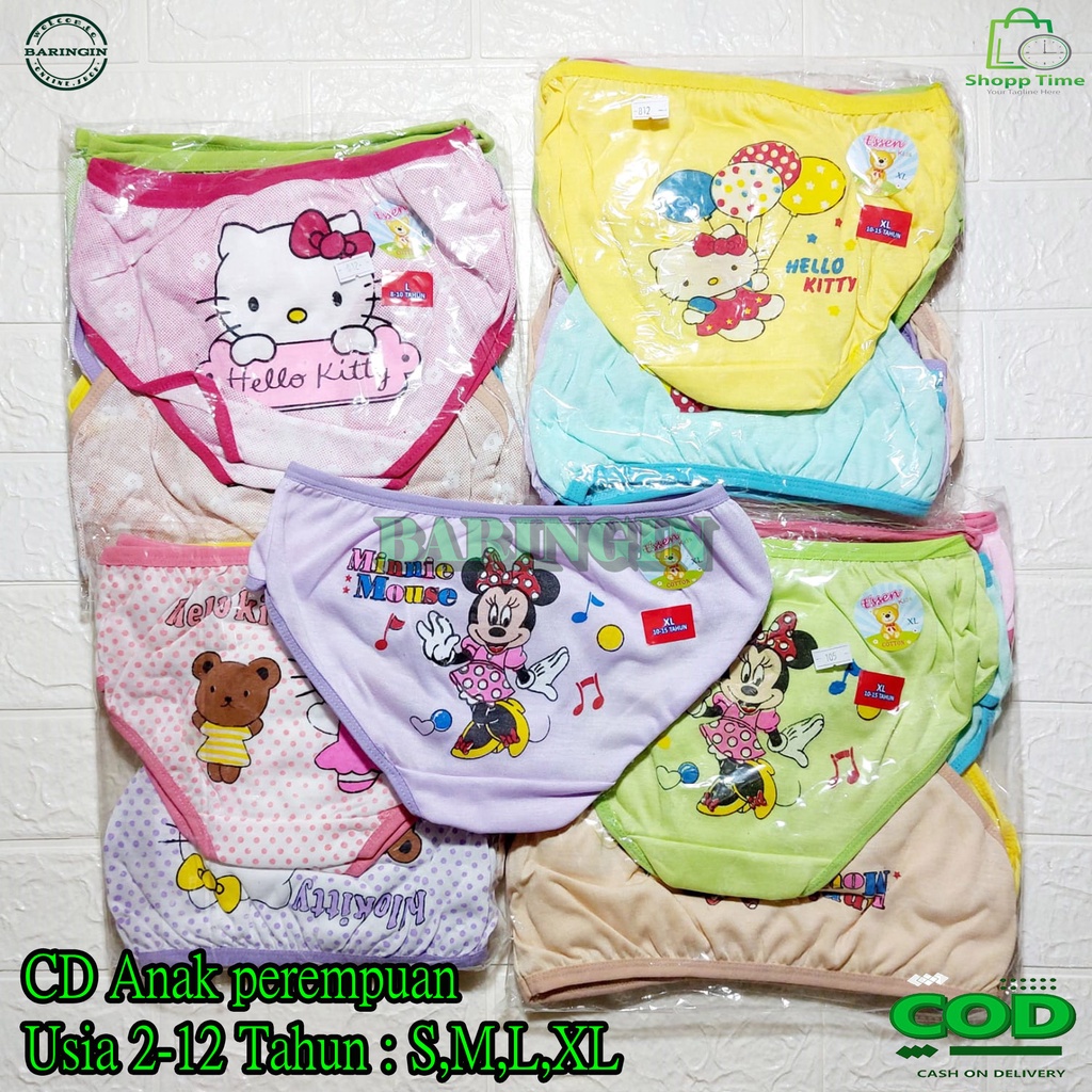 12 Pcs Cd Anak Perempuan Usia 2-12Tahun Celana Dalam Anak Cewek Lusinan