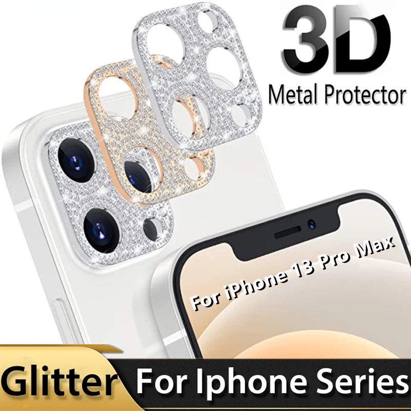 Pelindung Lensa Kamera Belakang Bahan Metal Aksen Berlian Imitasi 3D Untuk iPhone 14 13 12 11 Pro MAX Mini Plus