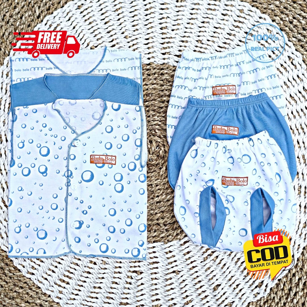 SALE 7.7 - 18 PCS Baju Bayi Celana Bayi Baru Lahir Newborn Bolo-Bolo Serian BIRU