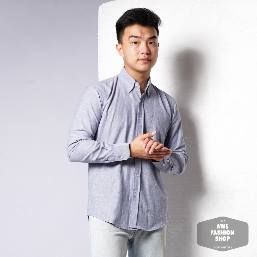 819 Kemeja Pria Lengan Panjang Polos Navy Jeans Oxford Basic SIMPLE Slimfit Casual Tersedia Ready Sampai Size JUMBO BIG SIZE XXL XXXL