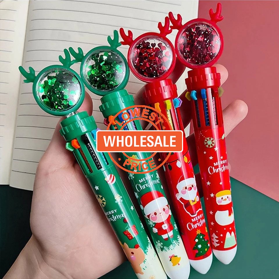 Pulpen 10 Warna Motif Kartun Santa Claus Pohon Natal Rusa Untuk Hadiah