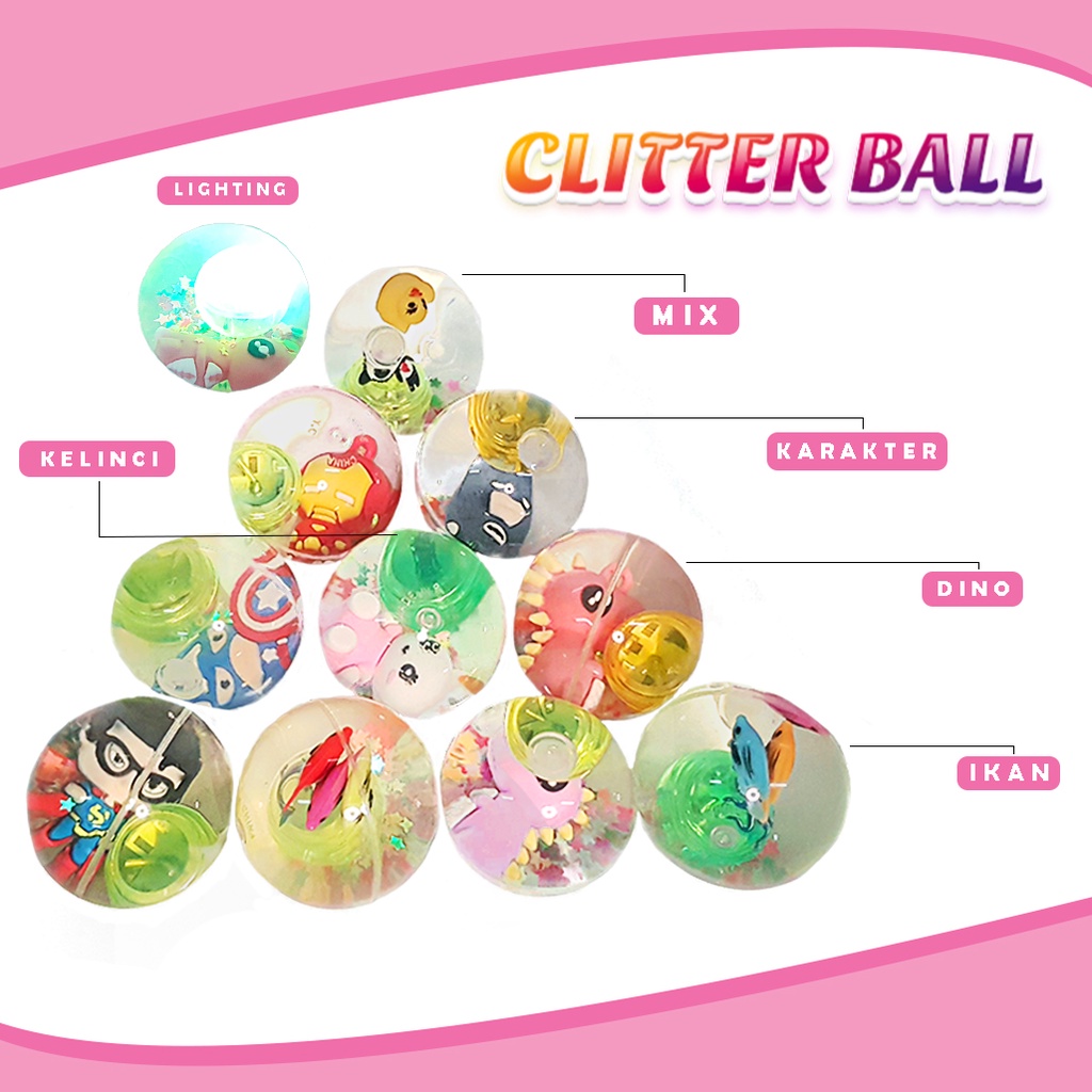 Mainan Bola Lampu Karakter/Waterball Lamp/Bola Bekel/Bola Air Lampu/Bola Karet Lampu
