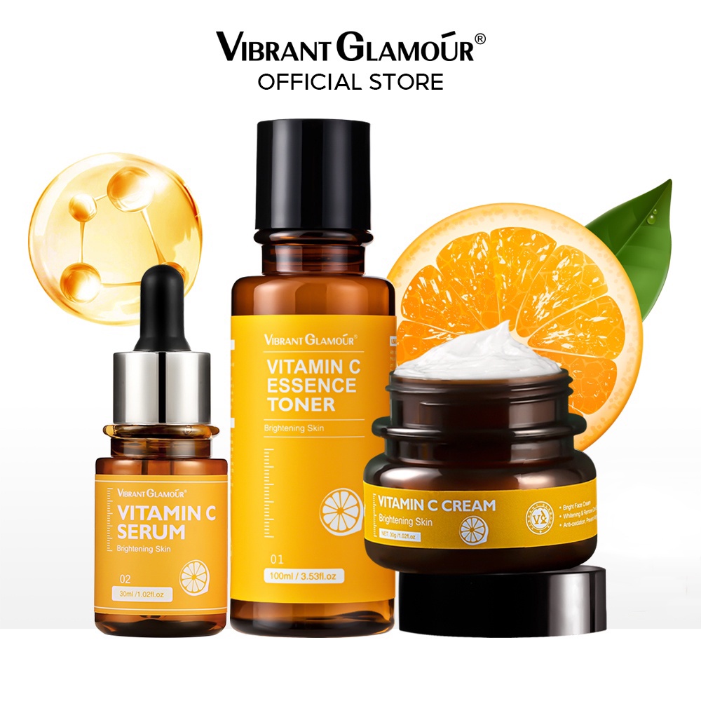 VIBRANT GLAMOUR Vitamin C Face Cream Serum Toner Nature Whitening Krim Wajah Mencerahkan Pemutih Krim Pelembap untuk Wajah &amp; Tubuh Wajah VC Menghilangkan Bintik-bintik Flek Hitam Kulit Menutrisi Mencerahkan Menghilangkan Bintik Anti Penuaan