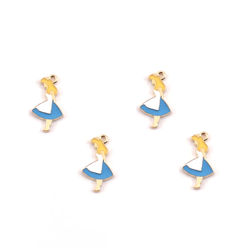 4 Pcs Gantungan Kunci / Anting / Kalung Enamel Bentuk Kartun Anak Perempuan Bahan Alloy