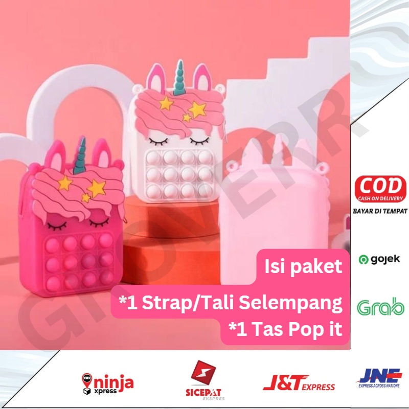 Tas Selempang Sling Bag Anak Silikon Silicon Jelly Motif Unicorn Pony Kawai Tas Popit Pop It Fidget Push Toy Kids and Adult Stress Relief Tas Penghilang Stress Tas Koin Viral Fashion Anak Perempuan Murah