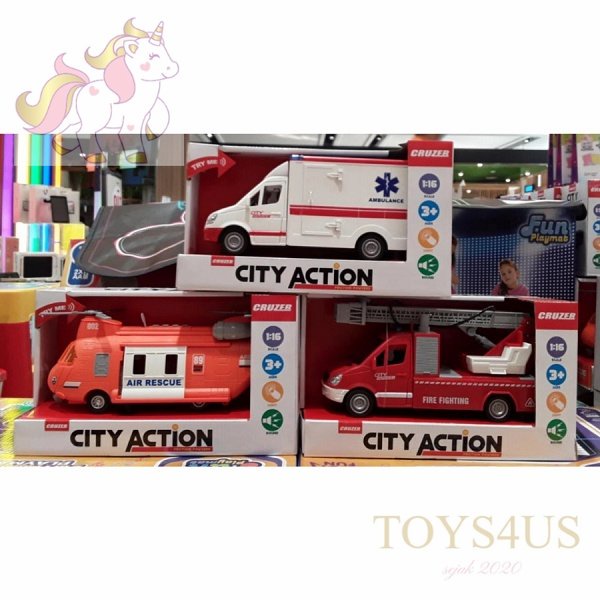 Toys4Us - sale mainan: Cruzer City Action Air Rescue / Ambulance / Fire Fighting Sound & Light Origi