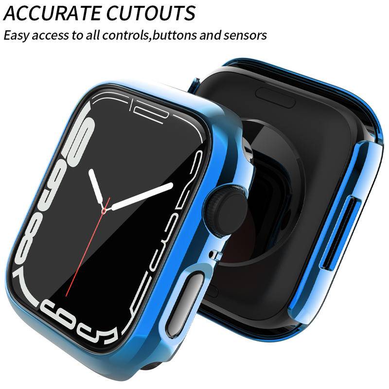 Case Pelindung Layar Bahan Kaca electroplate Untuk Apple Watch Seri 8 7 6 5 4 3 2 1 SE2 49mm 45mm 41mm 42mm 40mm 38mm