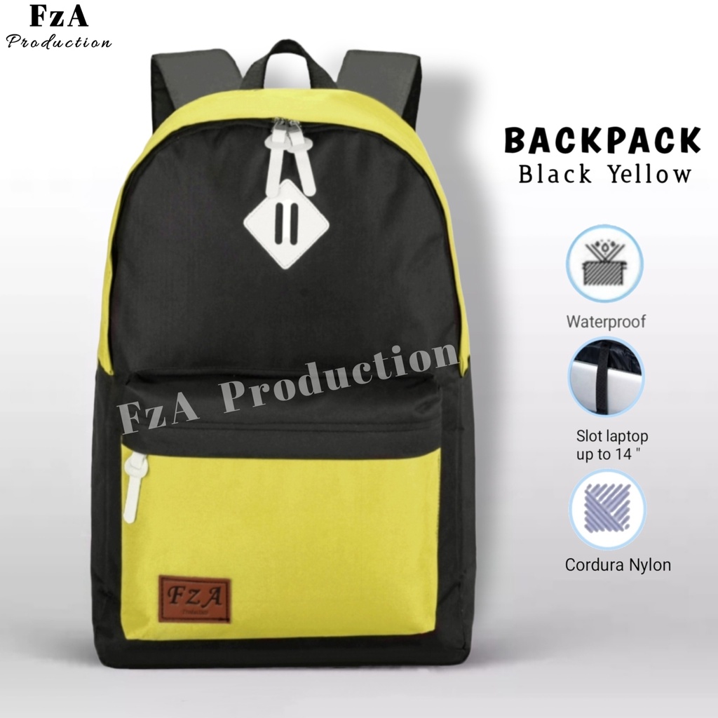 Tas Ransel Distro Original Casual pria Wanita / Tas Ransel Laptop / Backpack Sekolah Kuliah Distro Original Tas Punggung Laptop FzA - Black yellow